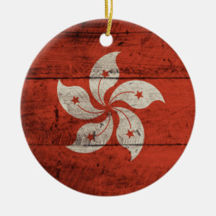 Old Wooden Hong Kong Flag Ceramic Tree Decoration