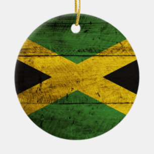 Old Wooden Jamaica Flag Ceramic Ornament