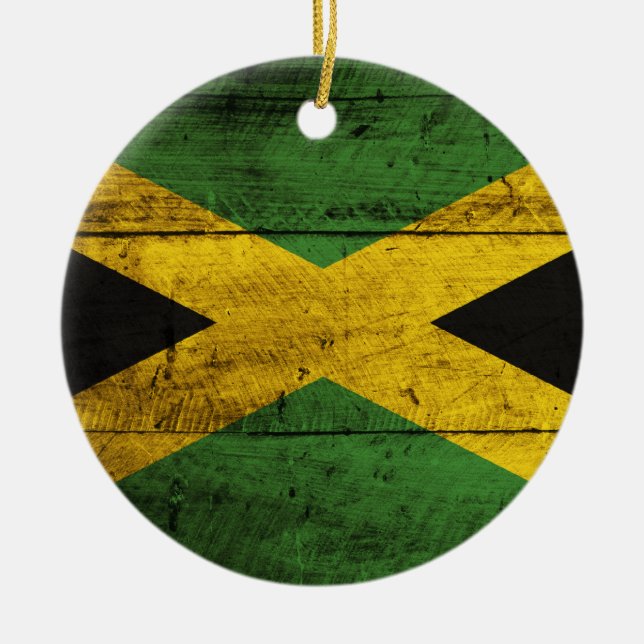 Old Wooden Jamaica Flag Ceramic Ornament (Front)