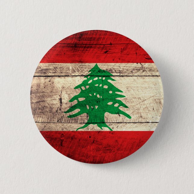 Old Wooden Labanon Flag 6 Cm Round Badge (Front)