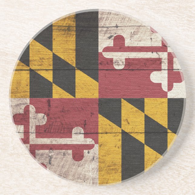 Old Wooden Maryland Flag Coaster (Front)