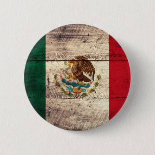 Old Wooden Mexico Flag 6 Cm Round Badge