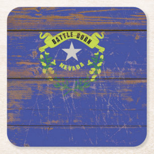 Old Wooden Nevada State Flag Square Paper Coaster