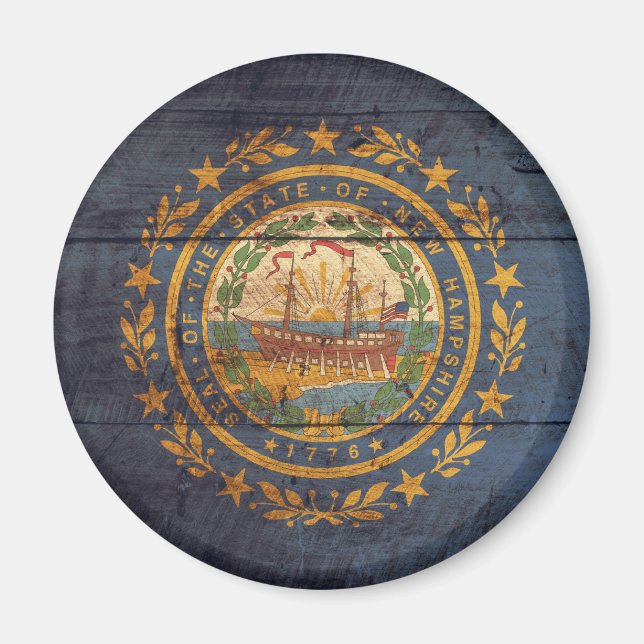 Old Wooden New Hampshire Flag; Magnet (Front)