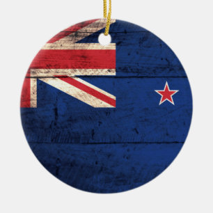 Old Wooden New Zealand Flag Ceramic Tree Decoration