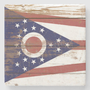 Old Wooden Ohio State Flag Stone Coaster