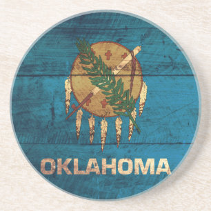 Old Wooden Oklahoma Flag; Coaster