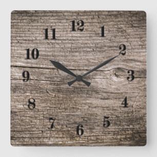 Old wooden planks square wall clock