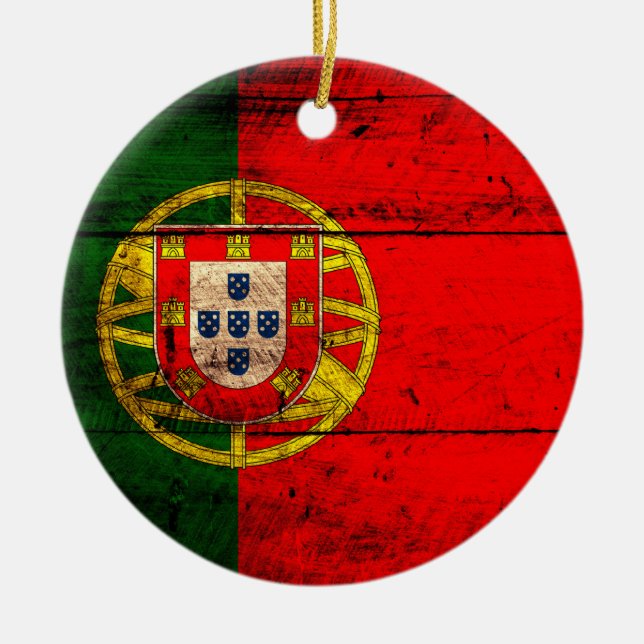 Old Wooden Portugal Flag Ceramic Ornament (Front)