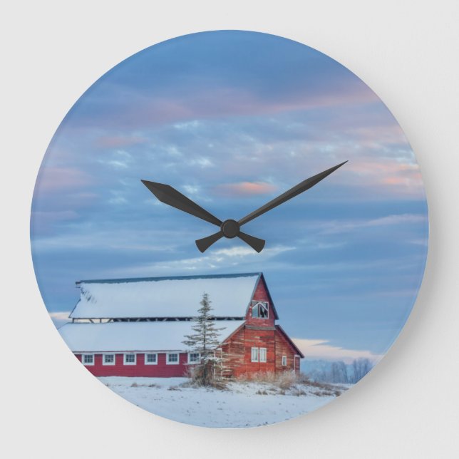 Old Wooden Red Barn In The Lower Valley Large Clock (Front)