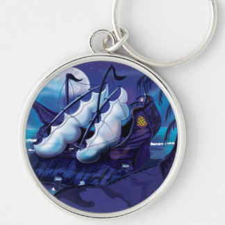 Old Wooden Sail Ship in Dock Key Ring
