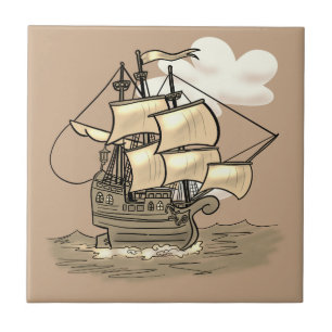 Old Wooden Sailing Ship Ceramic Tile