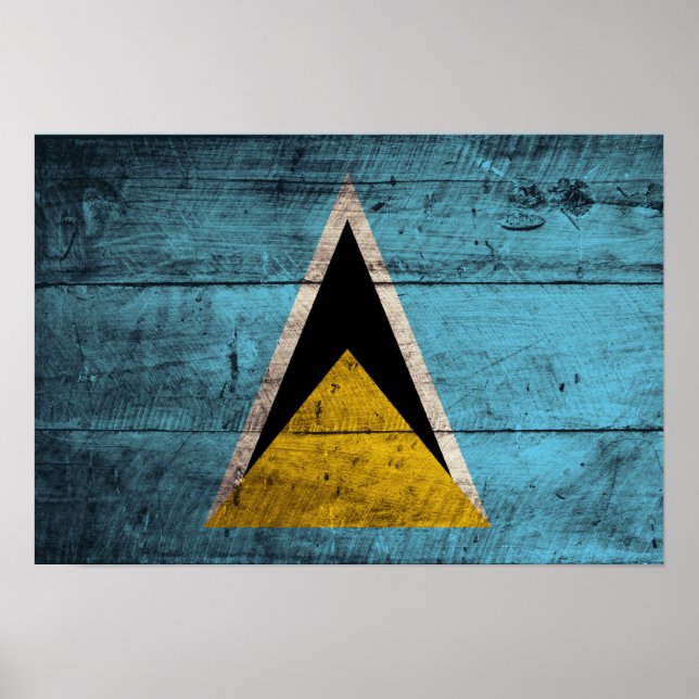 Old Wooden Saint Lucia Flag Poster (Front)