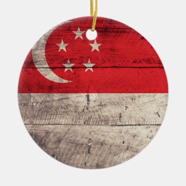 Old Wooden Singapore Flag Ceramic Ornament (Front)