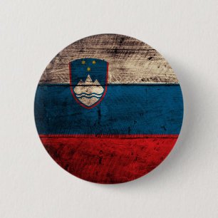 Old Wooden Slovenia Flag 6 Cm Round Badge