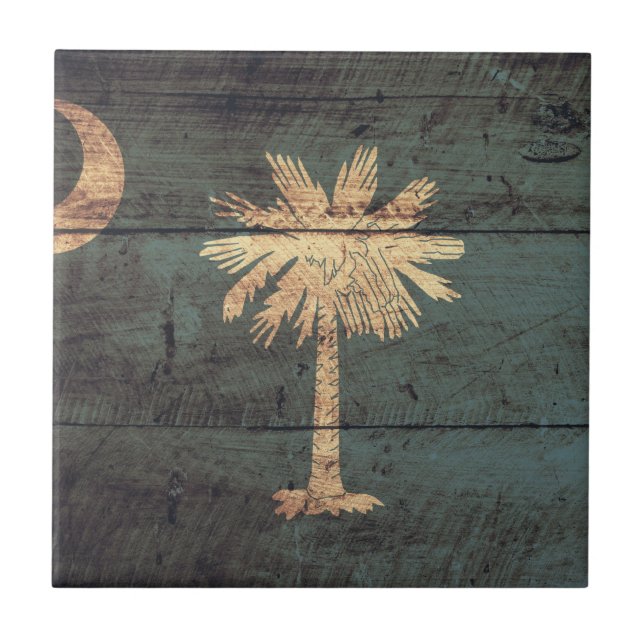 Old Wooden South Carolina Flag; Ceramic Tile (Front)