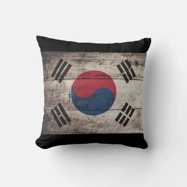 Old Wooden South Korea Flag Cushion (Front)