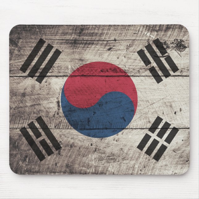 Old Wooden South Korean Flag Mouse Pad (Front)