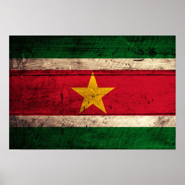 Old Wooden Suriname Flag Poster (Front)