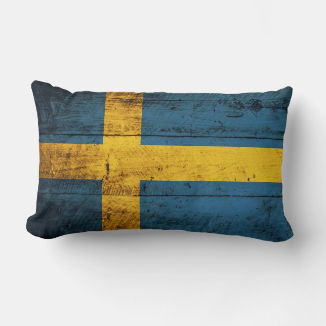 Old Wooden Sweden Flag Lumbar Cushion (Front)