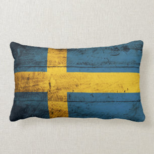 Old Wooden Sweden Flag Lumbar Cushion