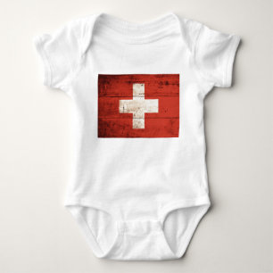 Old Wooden Swiss Flag Baby Bodysuit