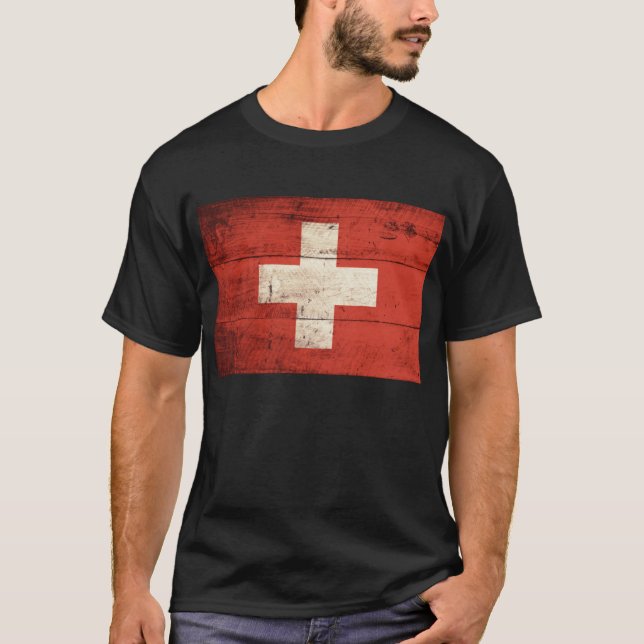 Old Wooden Switzerland Flag T-Shirt (Front)