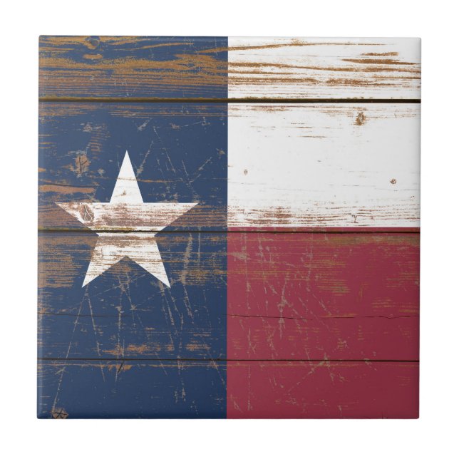 Old Wooden Texas State Flag Ceramic Tile (Front)