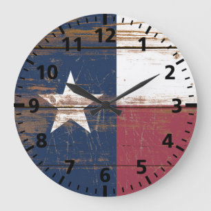 Old Wooden Texas State Flag Large Clock