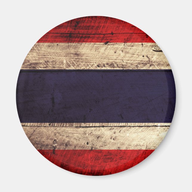 Old Wooden Thailand Flag Magnet (Front)