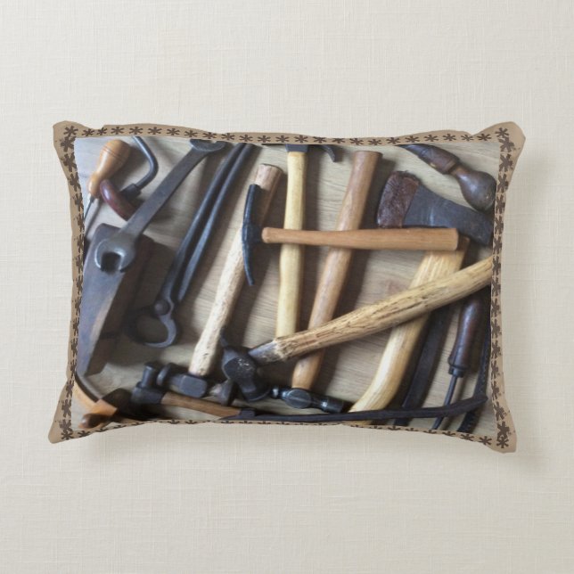 Old Wooden Tools Decorative Cushion (Back)