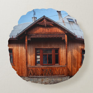 Old wooden traditional house accommodation, ancien round cushion