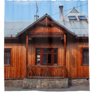 Old wooden traditional house accommodation, ancien shower curtain