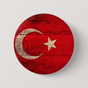 Old Wooden Turkey Flag 6 Cm Round Badge