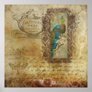 Old World Antique Peacock Tea Faux Poster