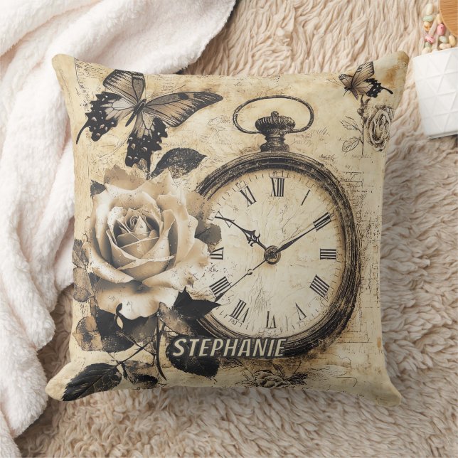 Old World Brown Botanical Compass Butterfly Cushion (Blanket)