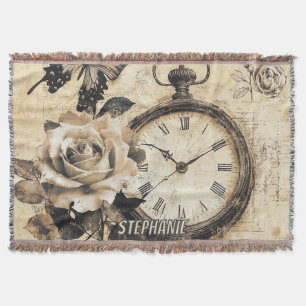 Old World Brown Botanical Compass Butterfly Throw Blanket