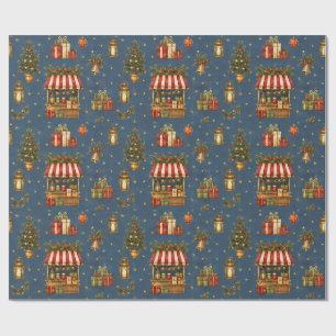 Old World Christmas Market Frost Blue Wrapping Pap Paper