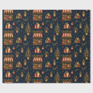 Old World Christmas Market Navy Wrapping Paper