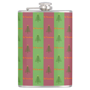 Old World Christmas Tree Pattern Evergreen Hip Flask