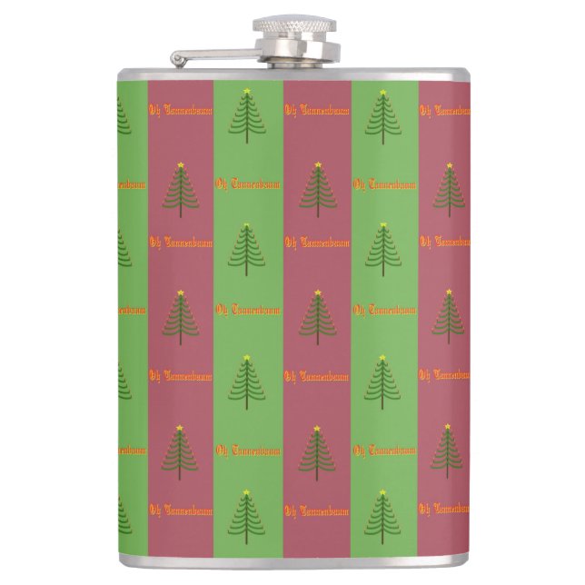 Old World Christmas Tree Pattern Evergreen Hip Flask (Front)
