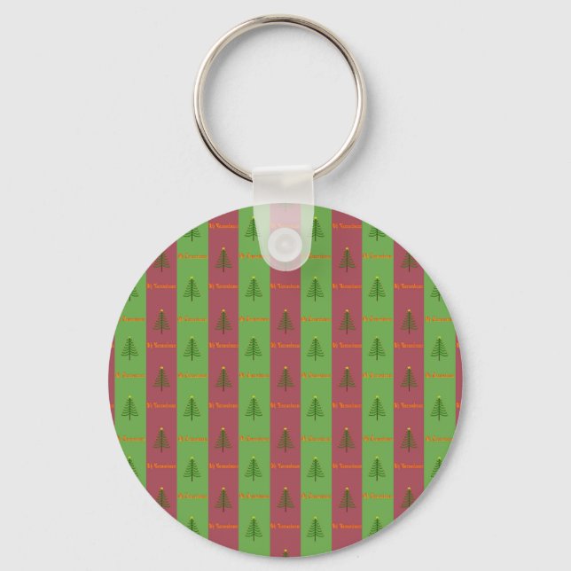 Old World Christmas Tree Pattern Evergreen Key Ring (Front)