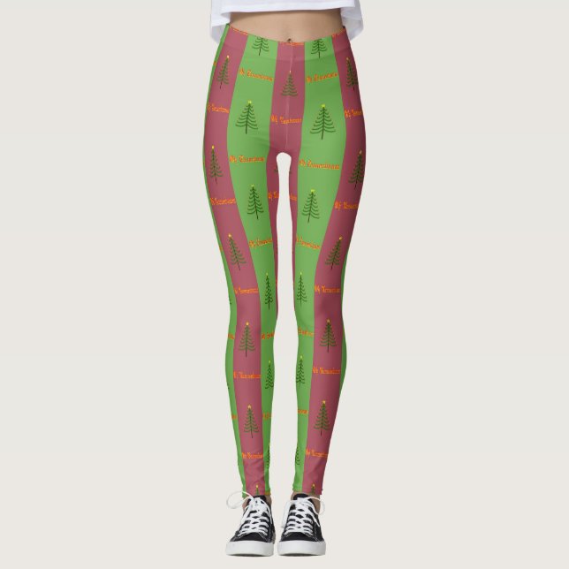 Old World Christmas Tree Pattern Evergreen Leggings (Front)
