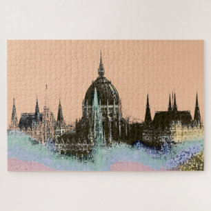 Old World City Skyline with Spires Modern Art Jigsaw Puzzle