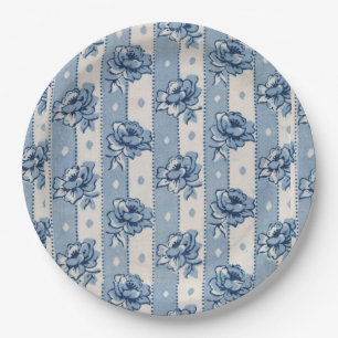 Old World Classic Blue Ivory Floral   Paper Plates