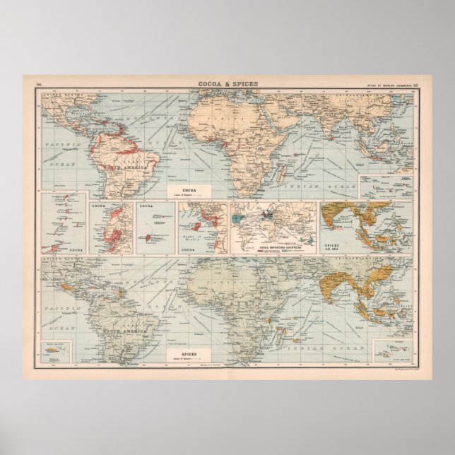 Old World Cocoa & Spices Map (1907)  Poster (Front)