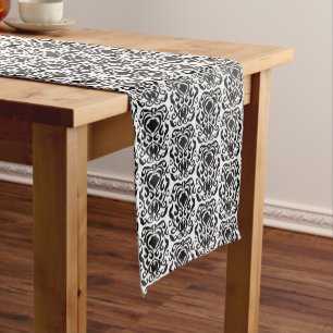 Old World Damask Black on White  Medium Table Runner
