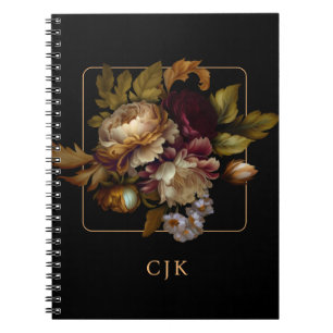 Old World Dark Floral Bouquet with Monogram  Notebook