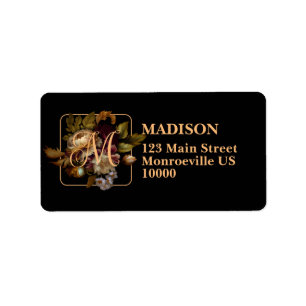 Old World Dark Floral Bouquet with Monogram Square Label