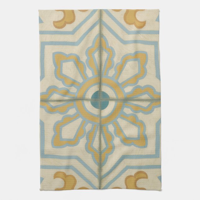 Old World Decorative Tile Pattern Tea Towel (Vertical)